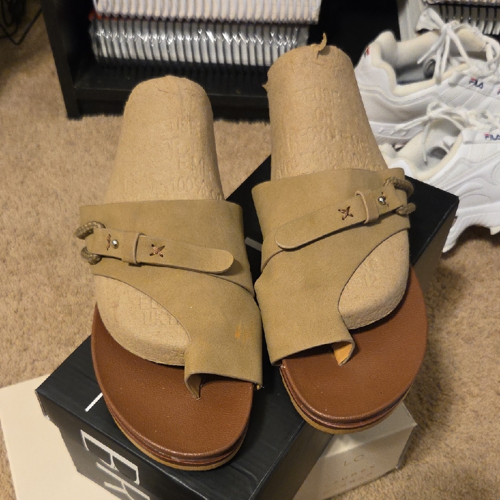 Tan and Brown Women's Sandals